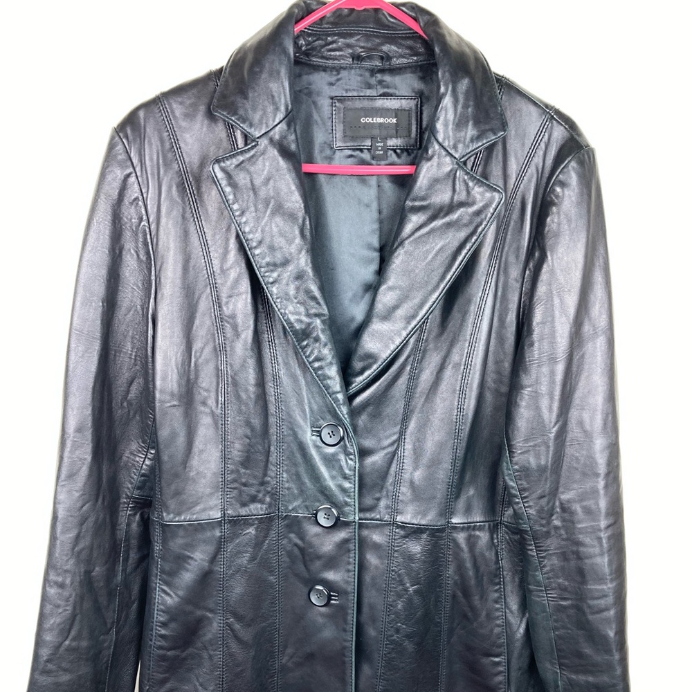 Colebrook Essentials Womens Leather Jacket, Collar, Mid Thigh Length, Black, L